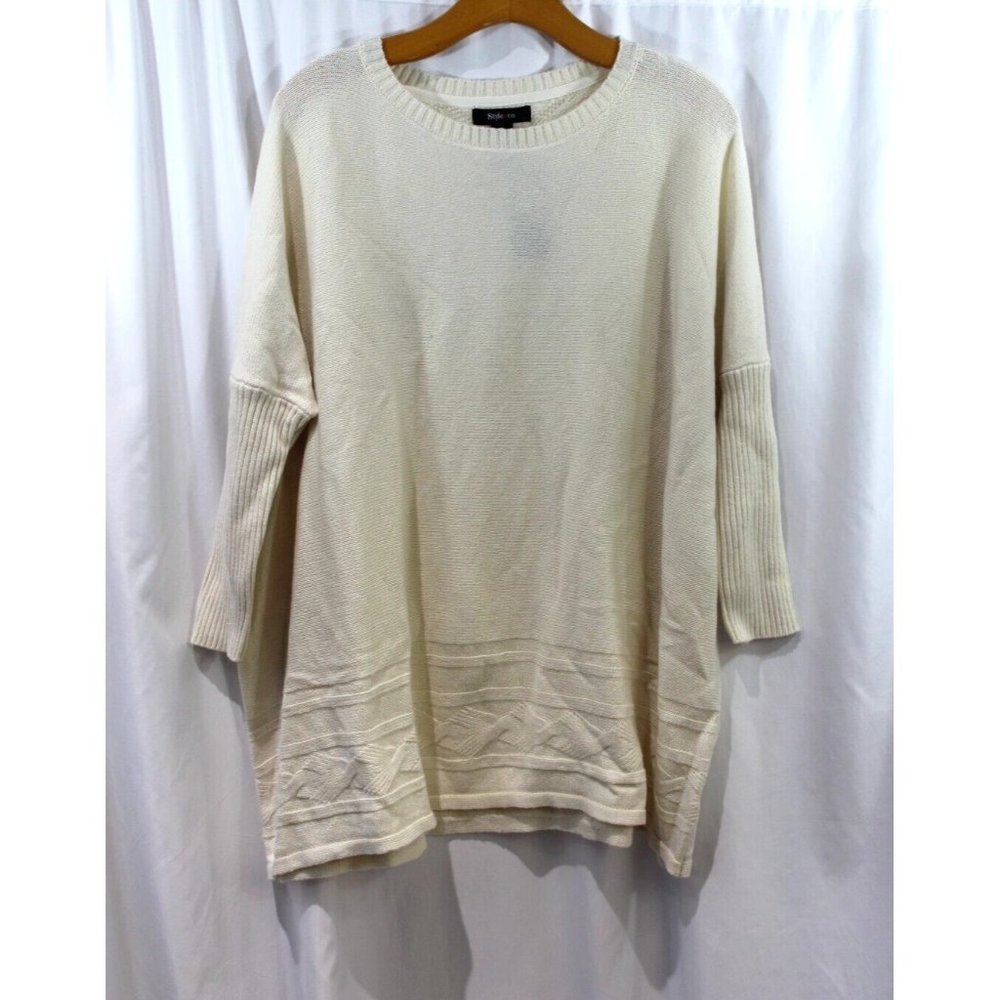 Style & Co Womens Warm Ivory Cotton Blend Sweater L NWT